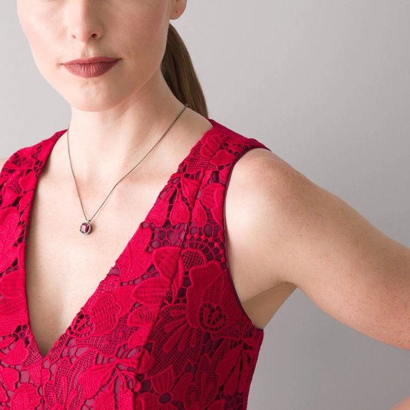 WHBM Red Cubic Zirconia Solitaire Necklace Halo Hematite - Picture 3 of 5